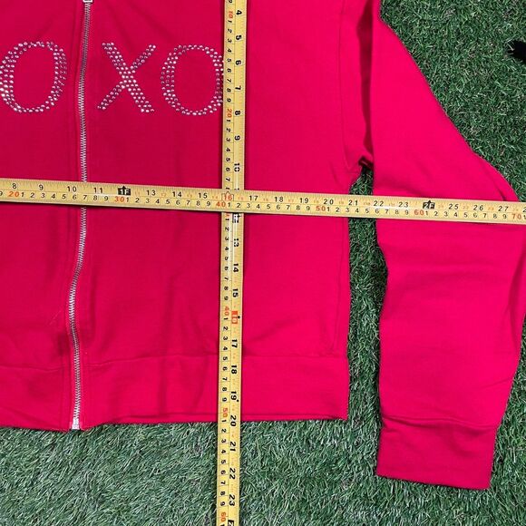 XOXO Red cropped zip up hoodie with rhinestone logo (XL) - Picture 3 of 5